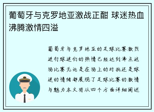 葡萄牙与克罗地亚激战正酣 球迷热血沸腾激情四溢